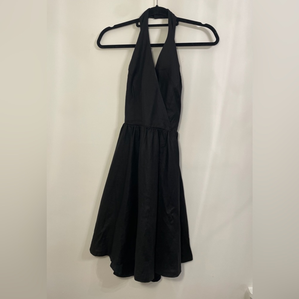 Andrea Jovine Little Black Dress, Linen Halter Dress sz4